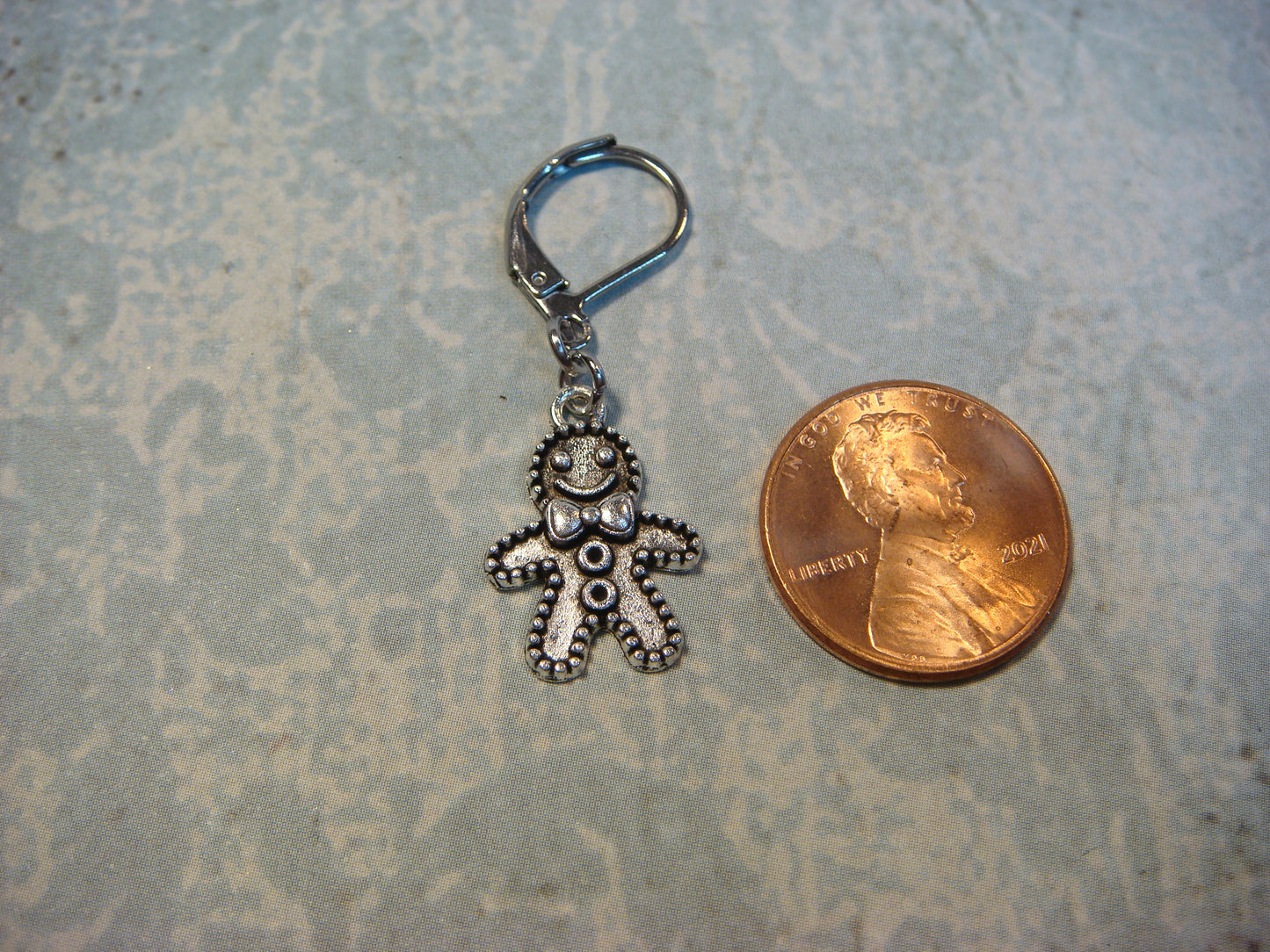 Gingerbread Man Dangle Earrings in Antique Silver