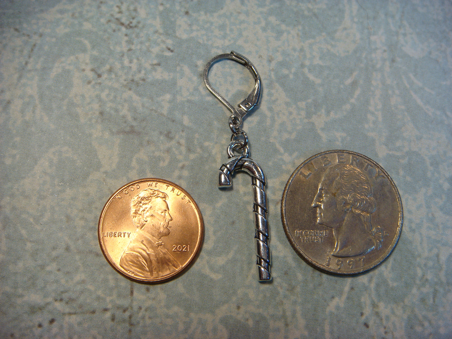 Candy Cane Dangle Earrings in Antique Silver