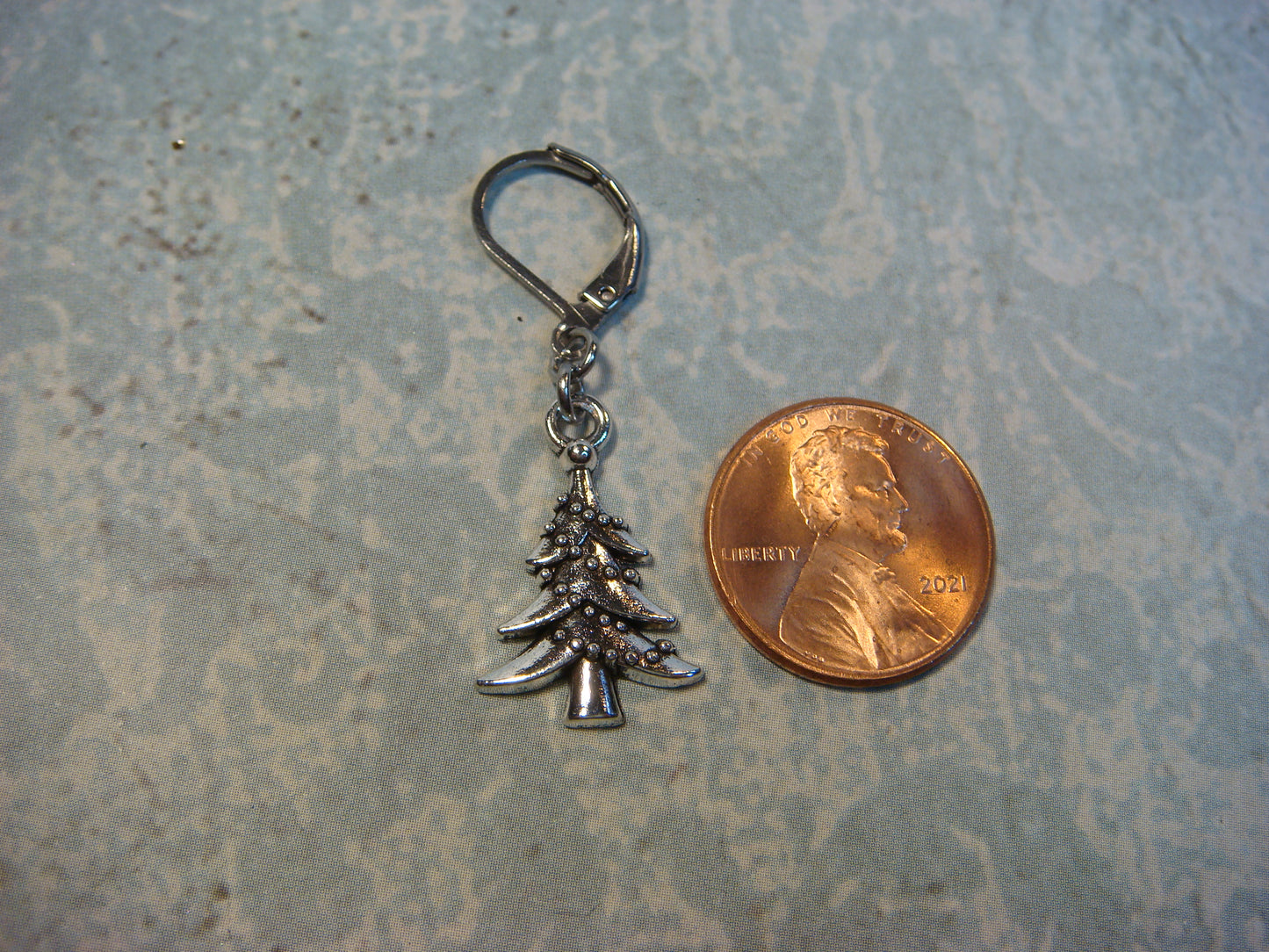 Christmas Tree Dangle Earrings in Antique Silver