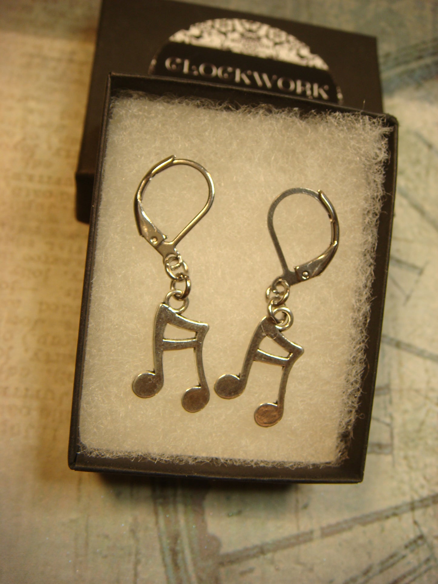 Music Notes Dangle Earrings in Antique Silver