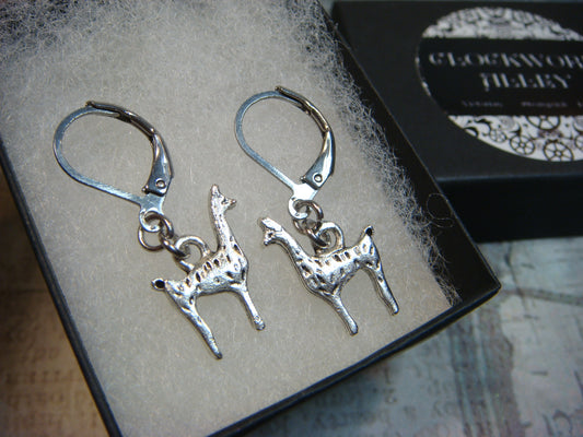 Llama Dangle Earrings in Antique Silver