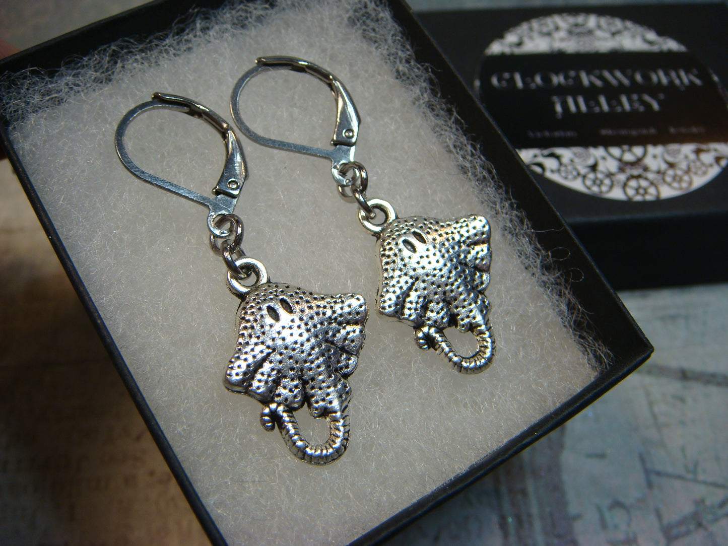 Manta Ray Skate Dangle Earrings in Antique Silver