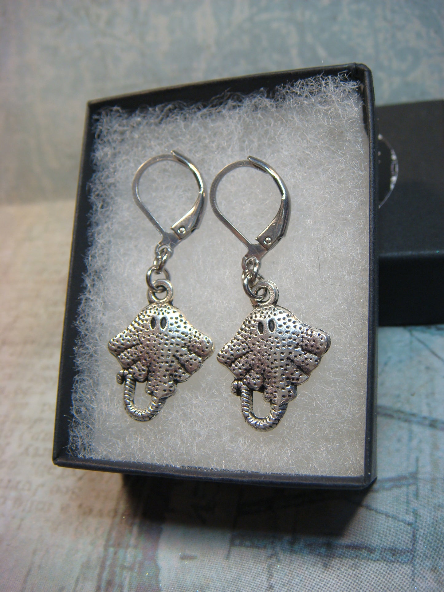 Manta Ray Skate Dangle Earrings in Antique Silver