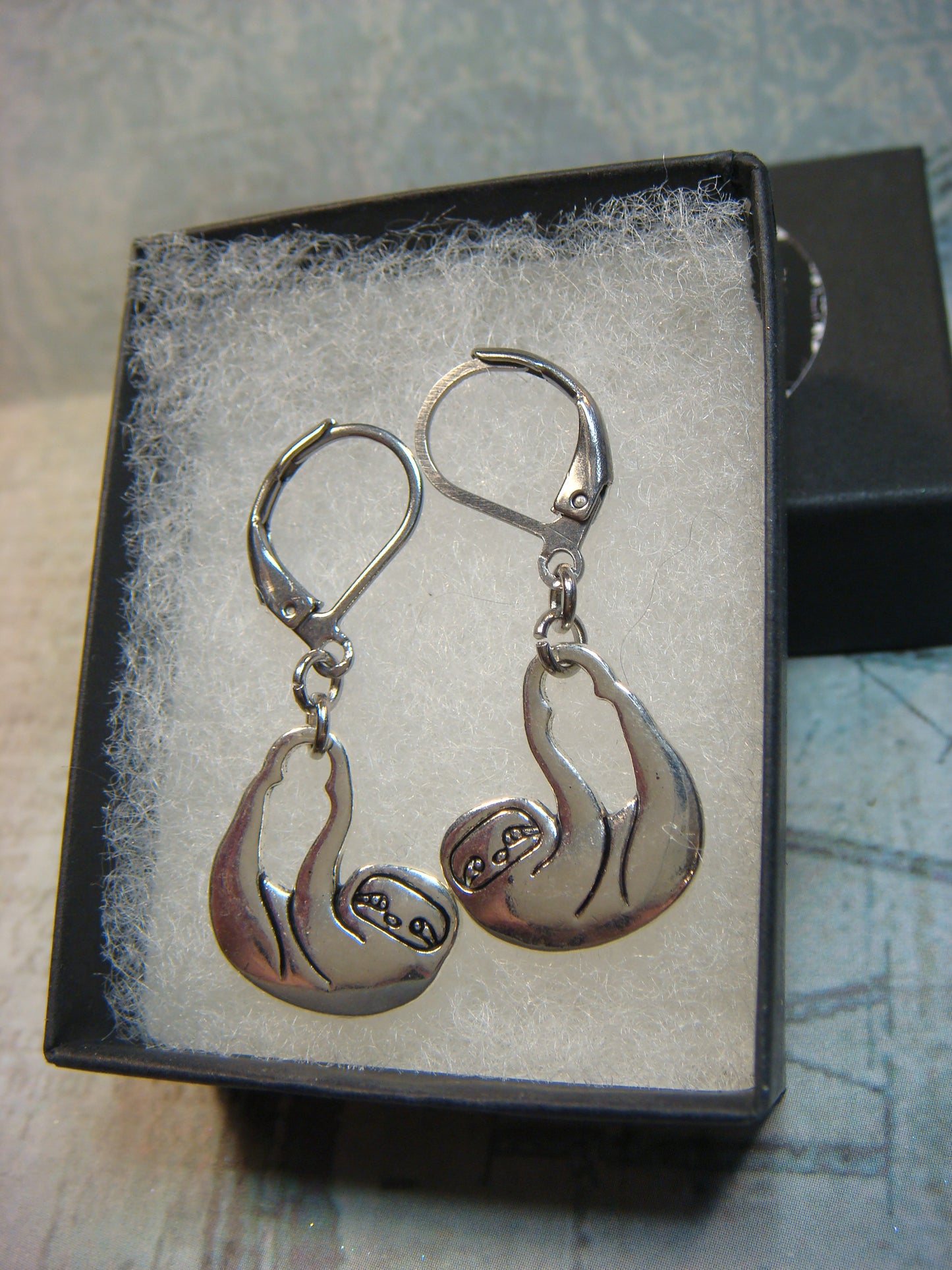 Sloth Dangle Earrings in Antique Silver