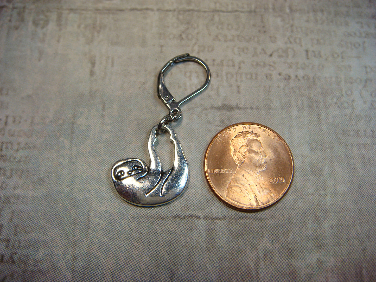 Sloth Dangle Earrings in Antique Silver