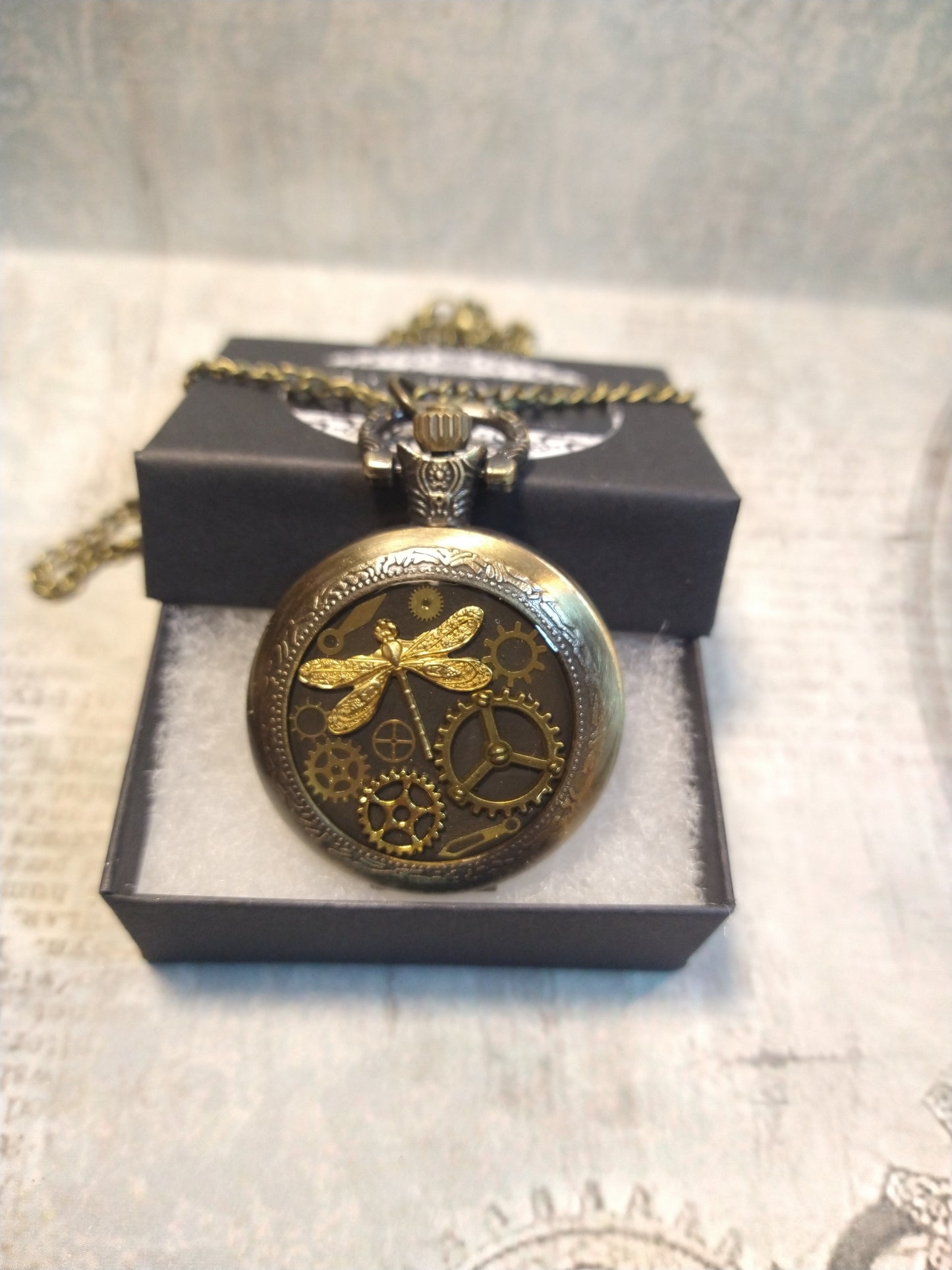 Working Clockwork Dragonfly with Gears Pocket Watch Necklace