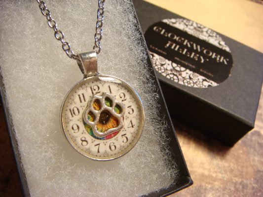Paw over Clock Small Pendant Necklace