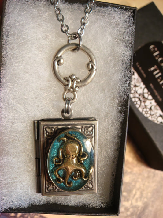 Octopus Oval Book Locket Necklace