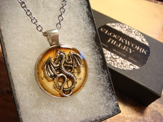 Dragon over Compass Rose Small Pendant Necklace
