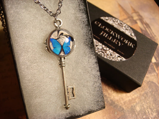 Blue Butterfly Image Key Necklace