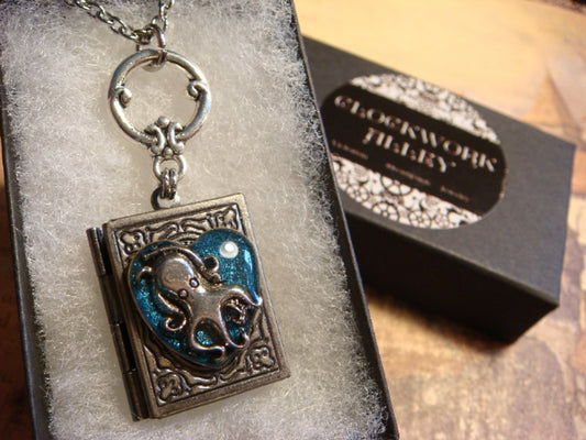 Octopus Heart Book Locket Necklace