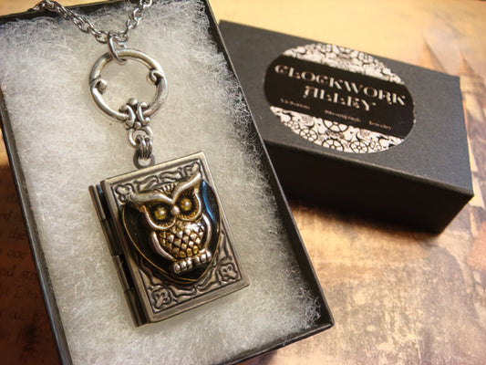 Owl Heart Book Locket Necklace