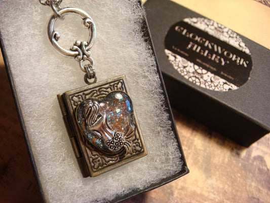 Mermaid Sparkle Heart Book Locket Necklace
