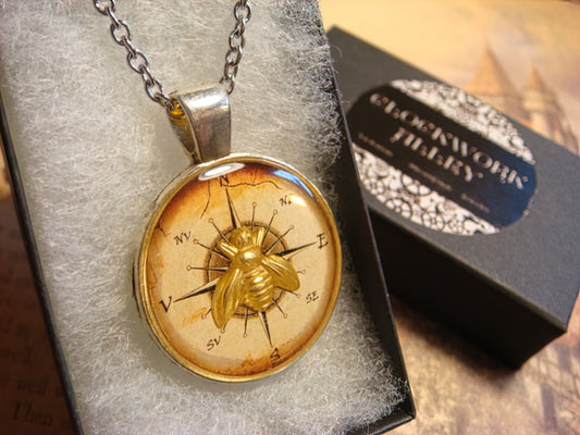 Bee over Compass Rose Pendant Necklace
