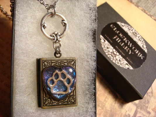 Paw Heart Book Locket Necklace