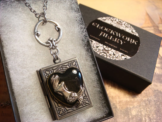 Mermaid Black Heart Book Locket Necklace