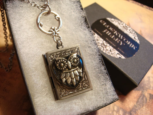 Owl Heart Book Locket Necklace