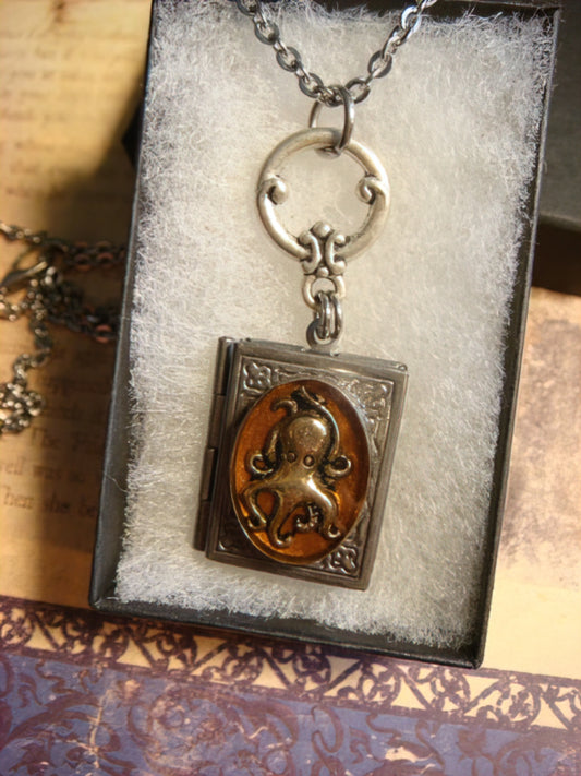 Octopus Oval Book Locket Necklace