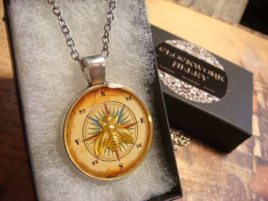 Bee over Compass Rose Pendant Necklace