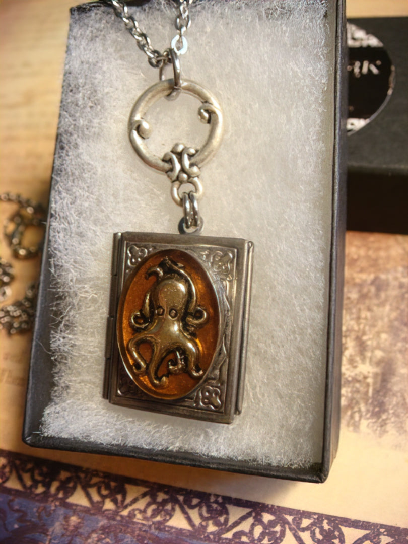 Octopus Oval Book Locket Necklace