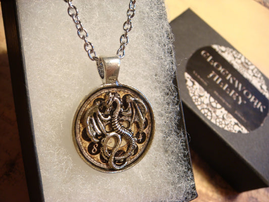 Dragon over Clock Small Pendant Necklace