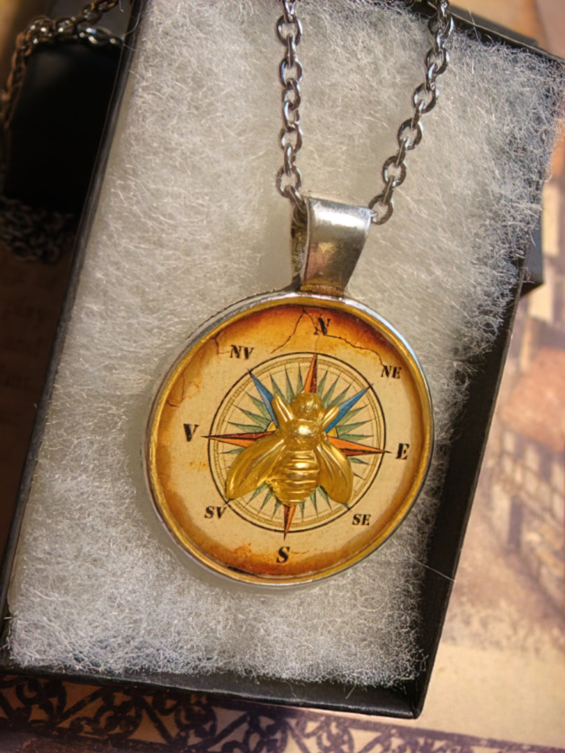 Bee over Compass Rose Pendant Necklace