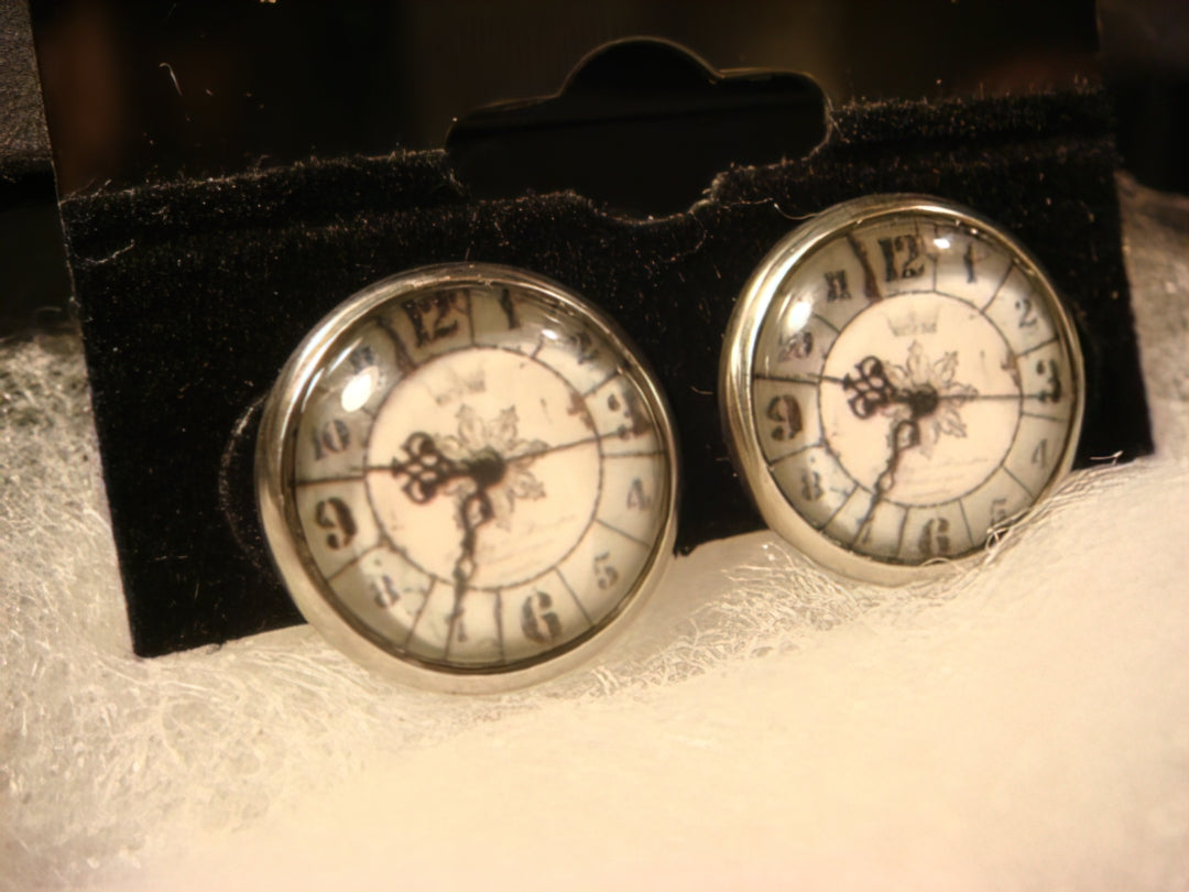 Clock Image Stainless Steel Stud Earrings
