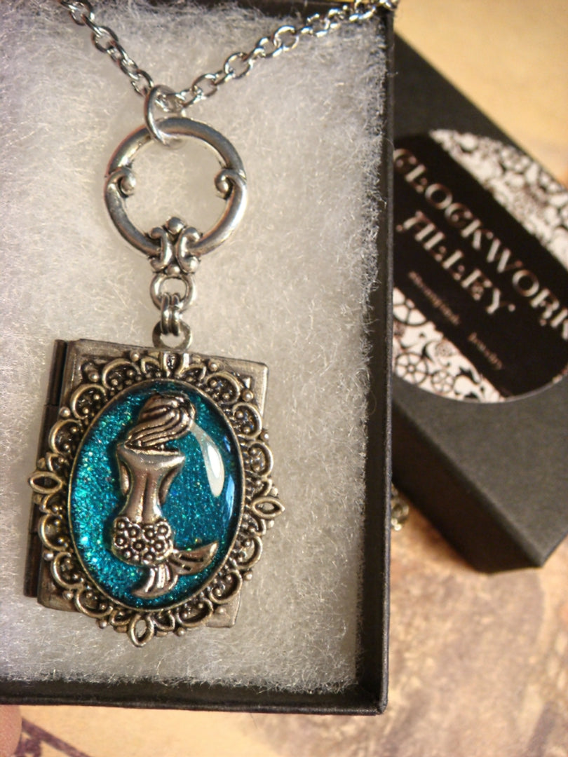Mermaid Ornate Book Locket Necklace