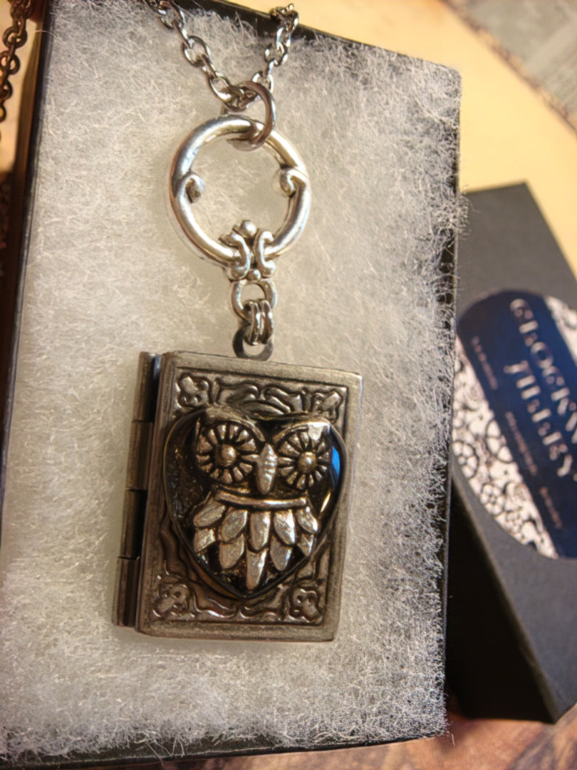 Owl Heart Book Locket Necklace