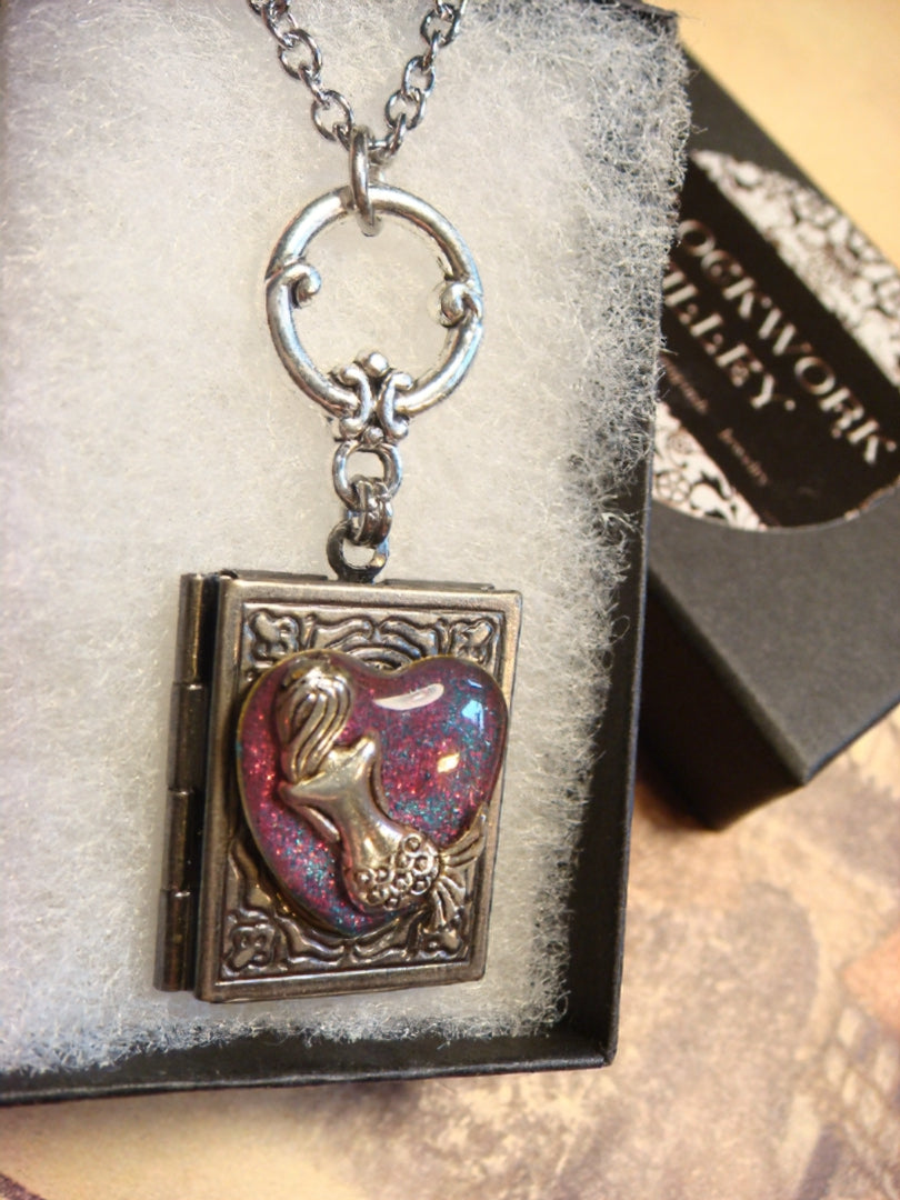 Mermaid Sparkle Heart Book Locket Necklace