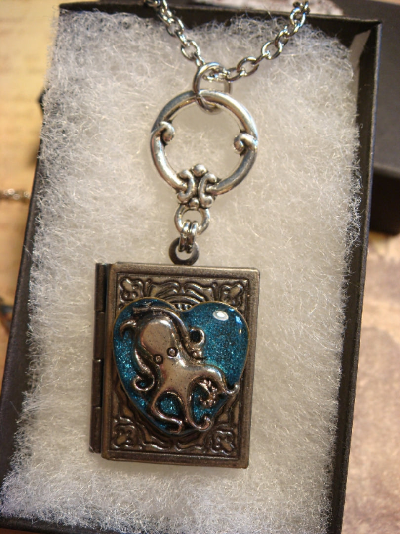 Octopus Heart Book Locket Necklace