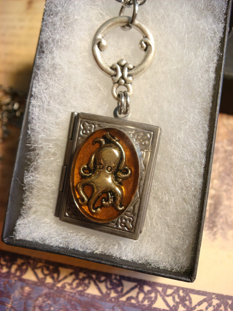 Octopus Oval Book Locket Necklace