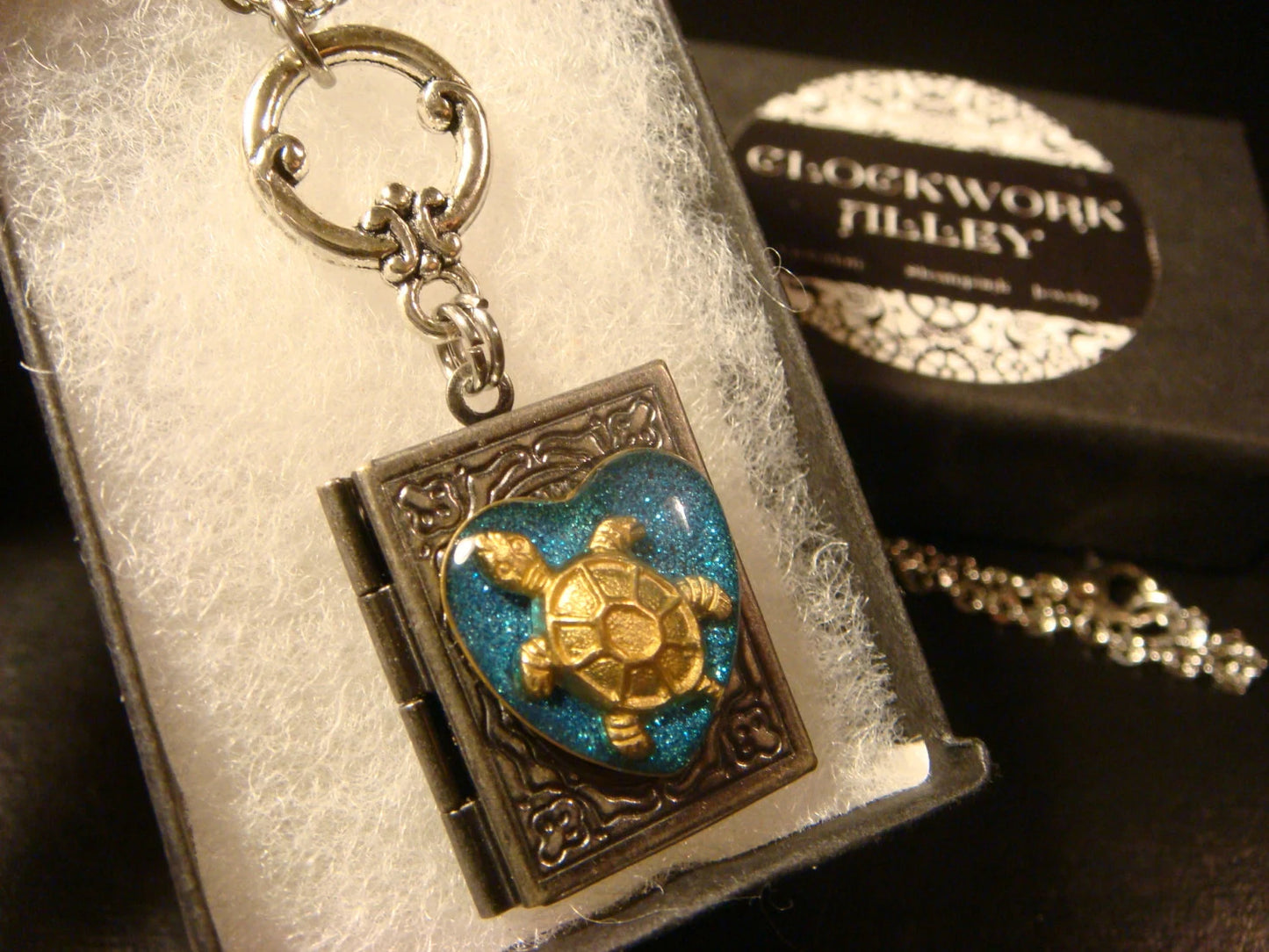 Turtle Heart Book Locket Necklace