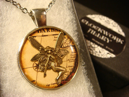 Fairy over Map Pendant Necklace