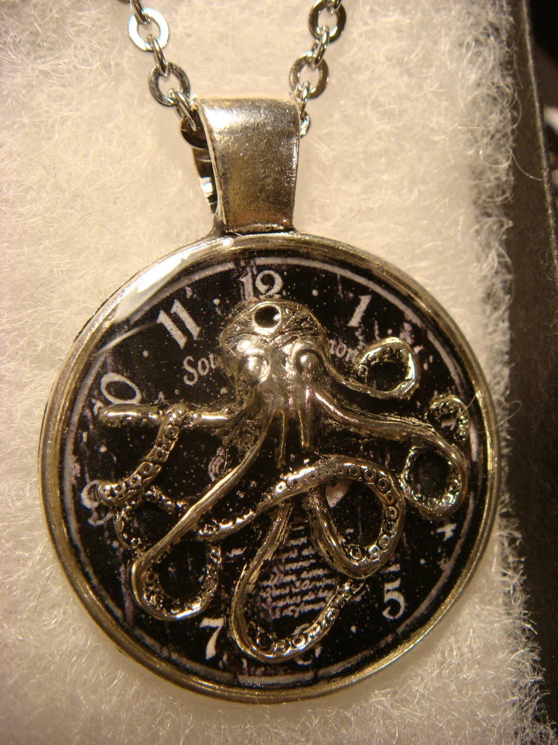 Octopus over Clock Pendant Necklace