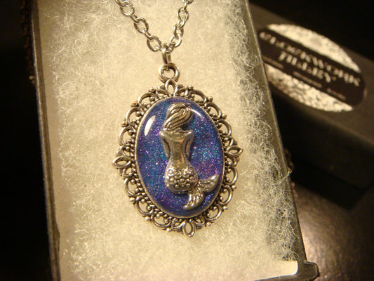 Mermaid Small Ornate Necklace - Blue/Purple Glitter