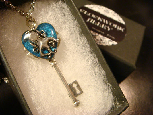 Octopus Heart Key Necklace - Blue