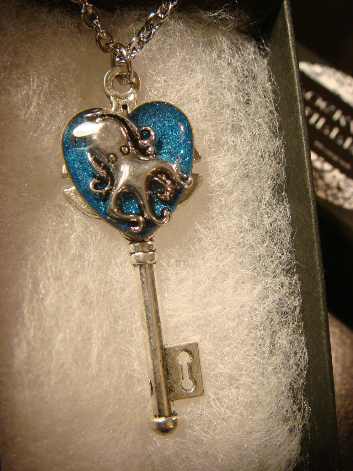 Octopus Heart Key Necklace - Blue