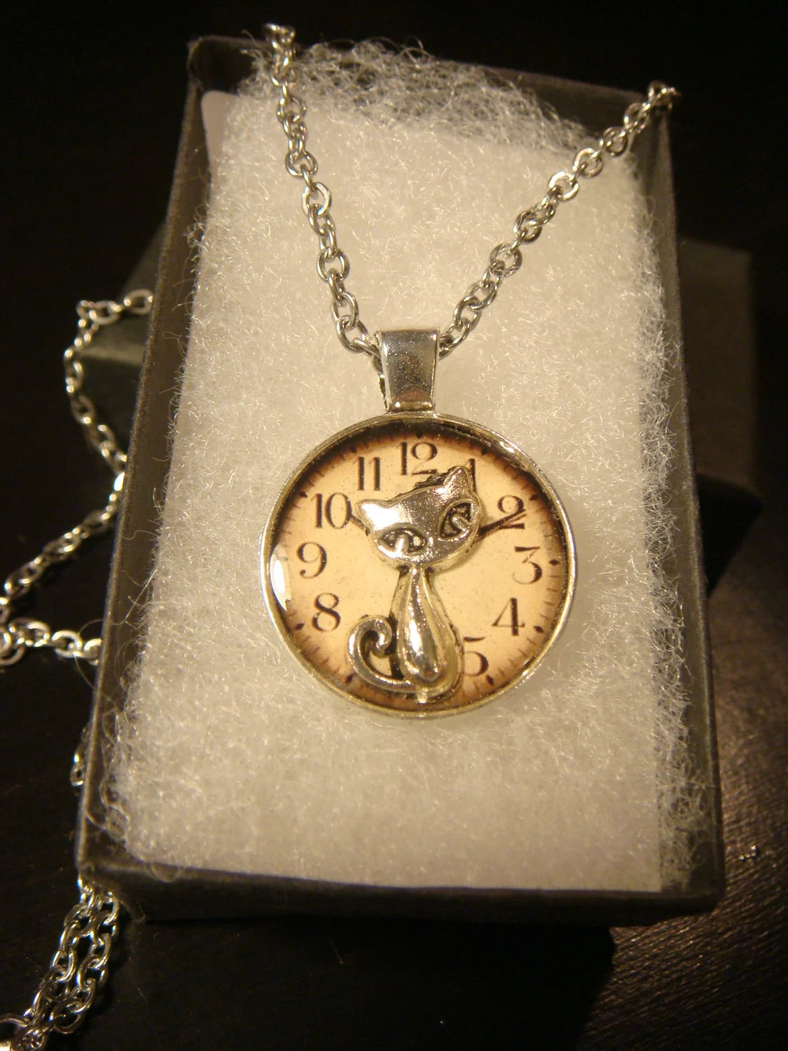 Cat over Clock Small Pendant Necklace