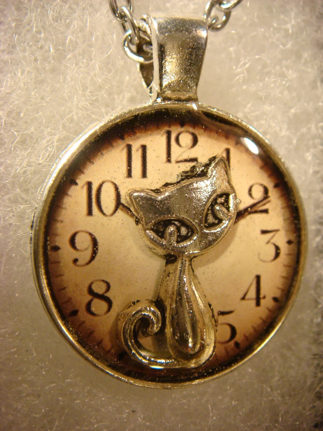 Cat over Clock Small Pendant Necklace