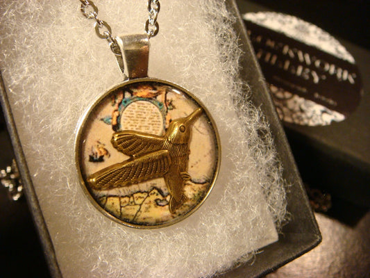 Hummingbird over Map Small Pendant Necklace
