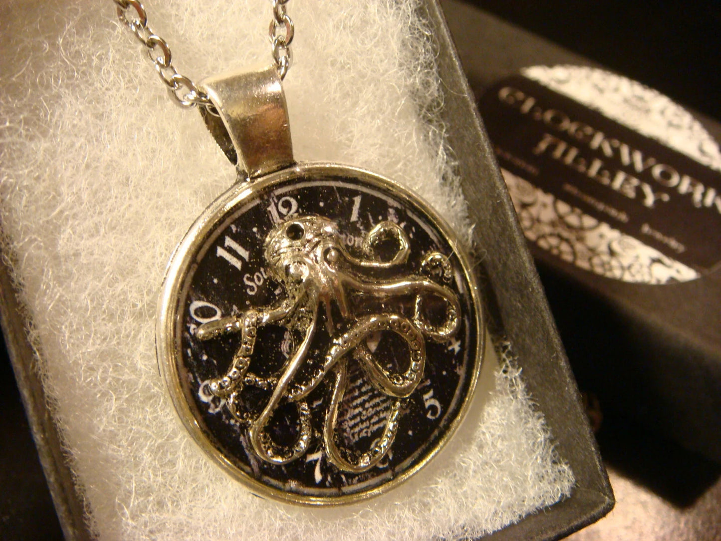 Octopus over Clock Pendant Necklace