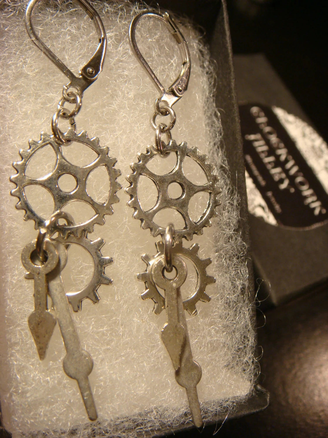 Gears, Cogs and Watch Hands Dangle Earrings