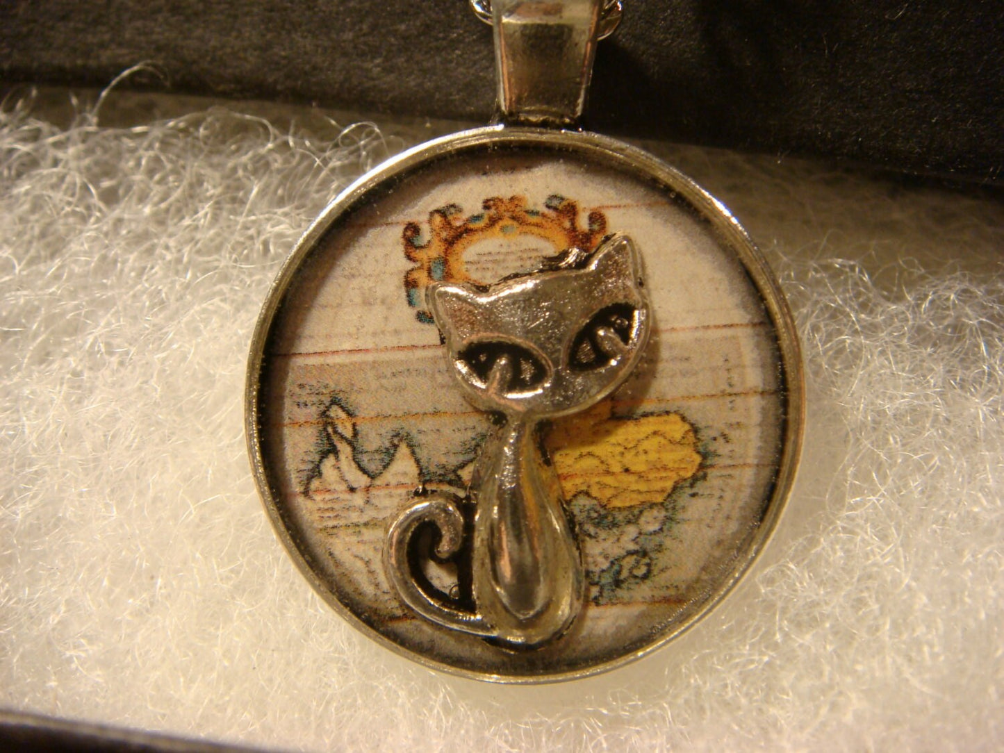 Cat over Map Small Pendant Necklace