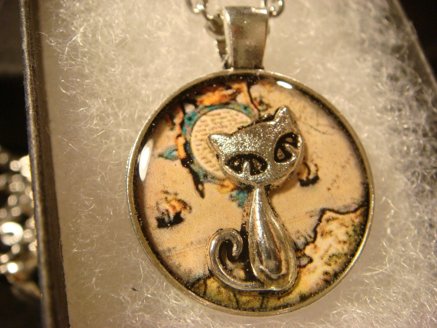 Cat over Map Small Pendant Necklace