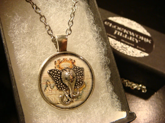 Elephant Head over Map Small Pendant Necklace