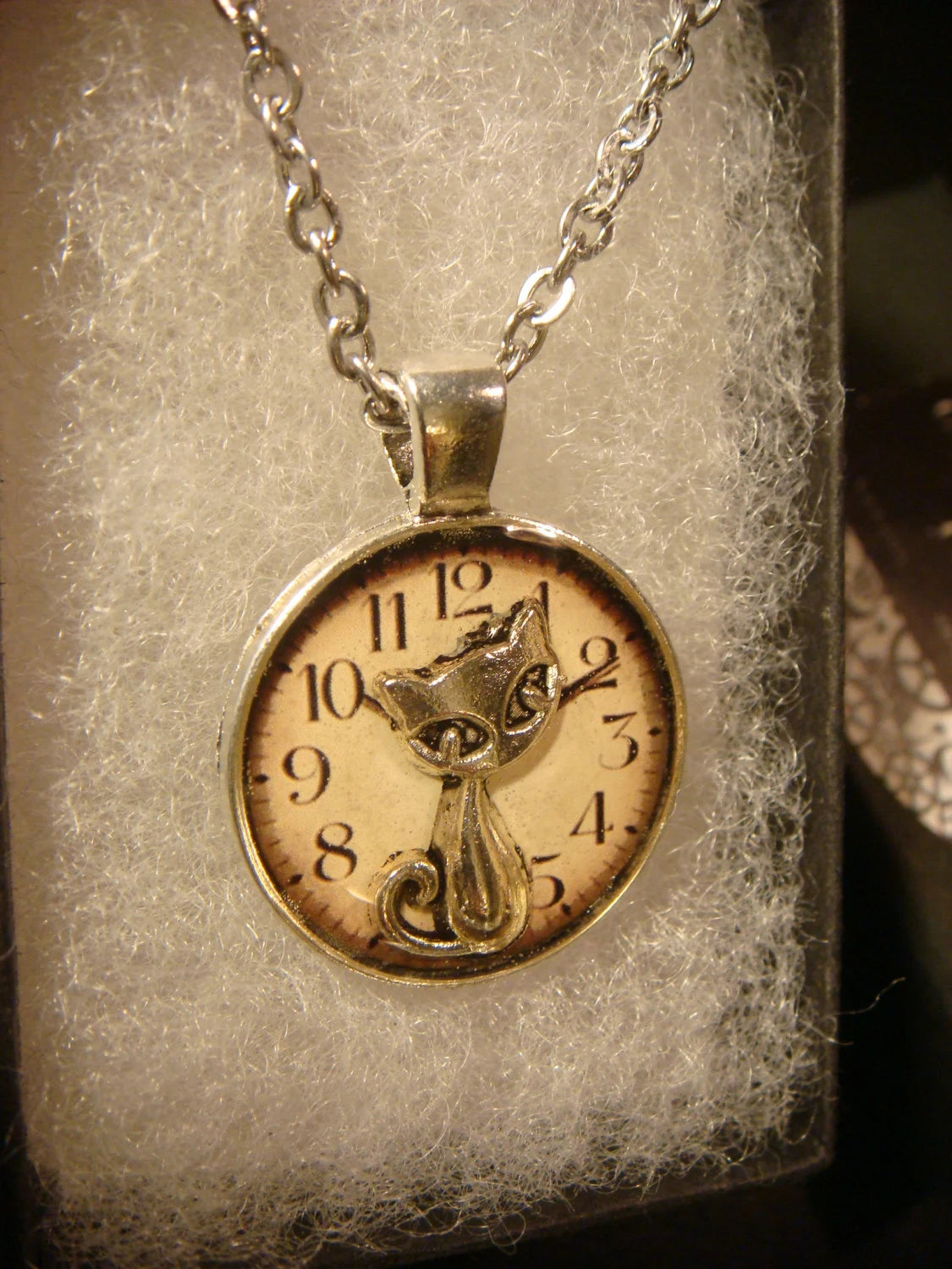 Cat over Clock Small Pendant Necklace