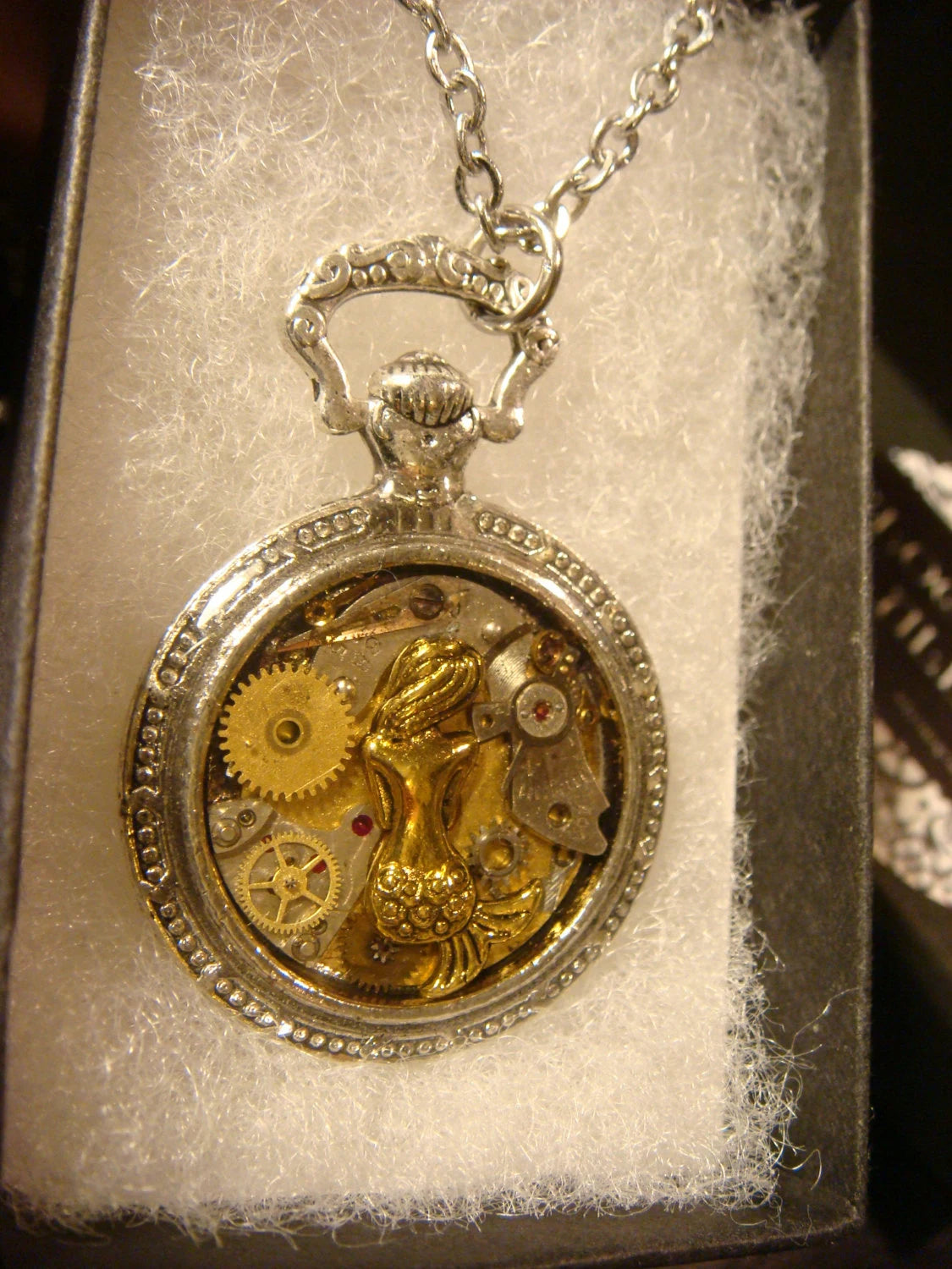 Clockwork Mermaid with Watch Parts Pocket Watch Pendant Necklace