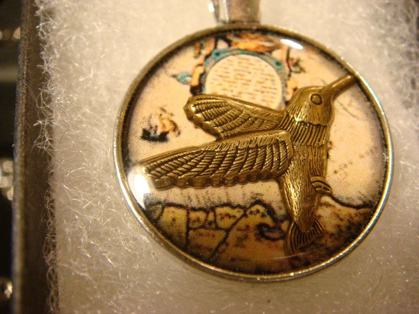 Hummingbird over Map Small Pendant Necklace