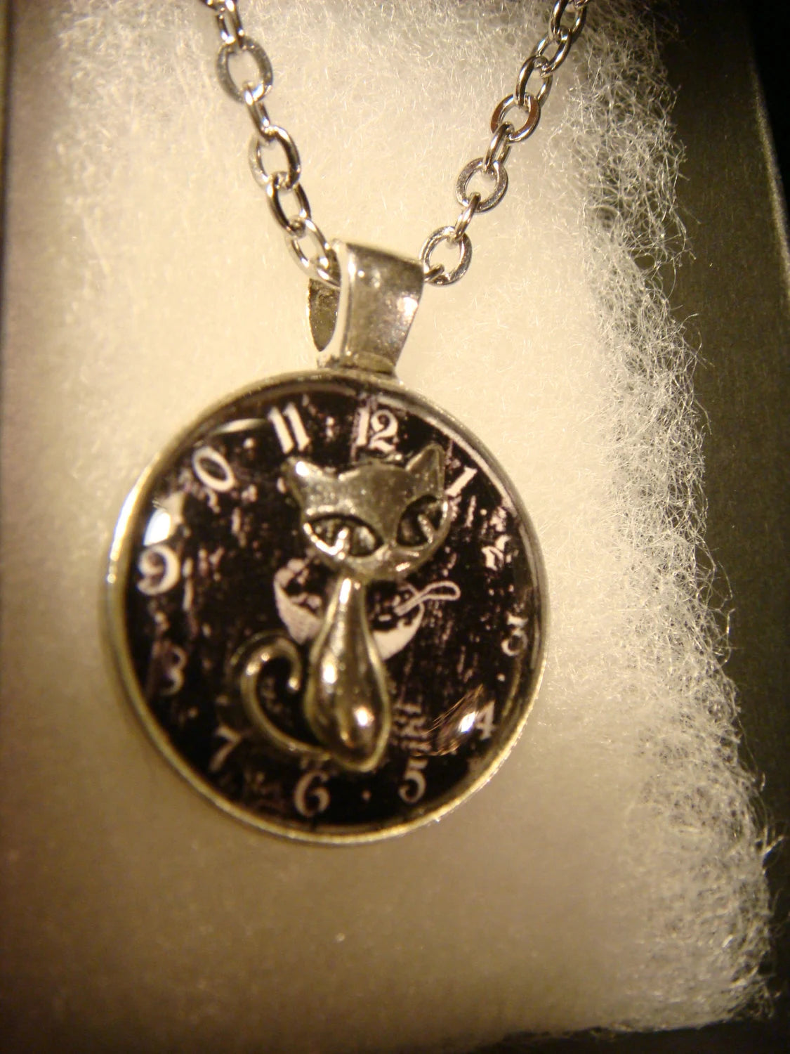 Cat over Clock Small Pendant Necklace